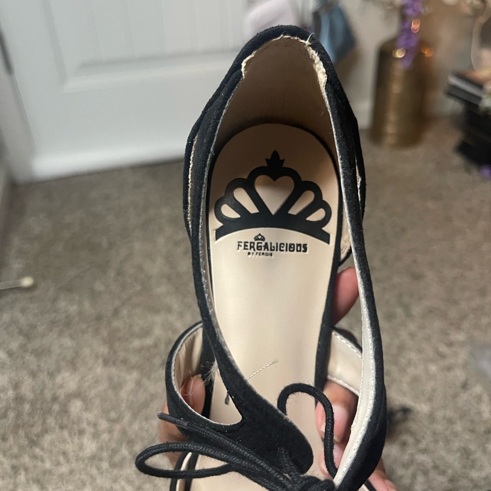 Fergalicious by Fergie Chic Black Suede Women's Heels with Tie - Picture 7 of 9